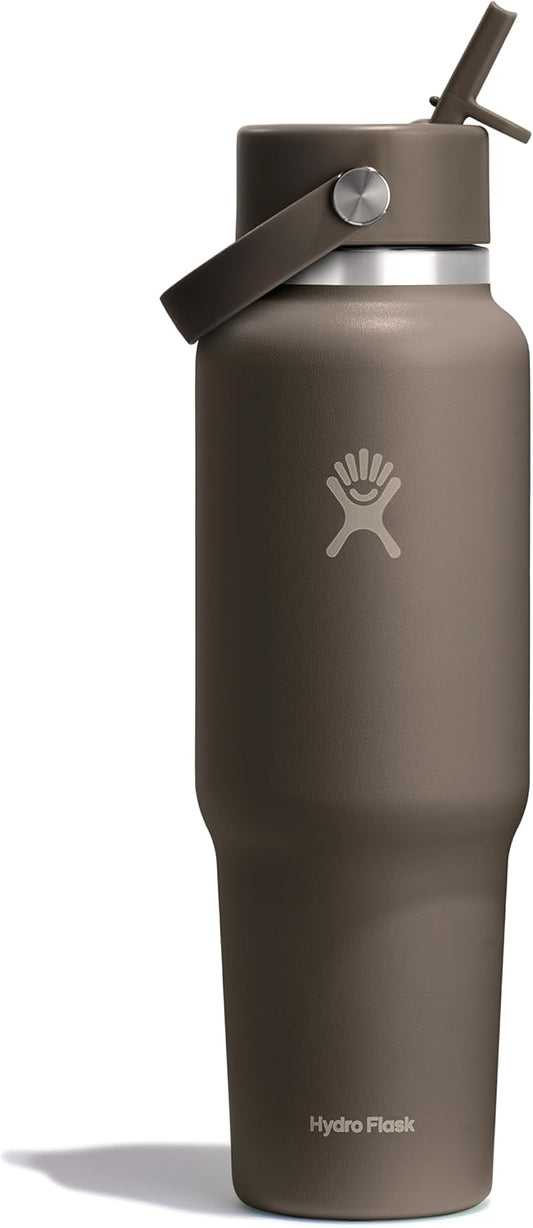 Hydro Flask Travel Water Bottle - Insulated Stainless Steel - Wide Straw Lid, Non Spill, Leakproof in 40 Oz Sandpiper