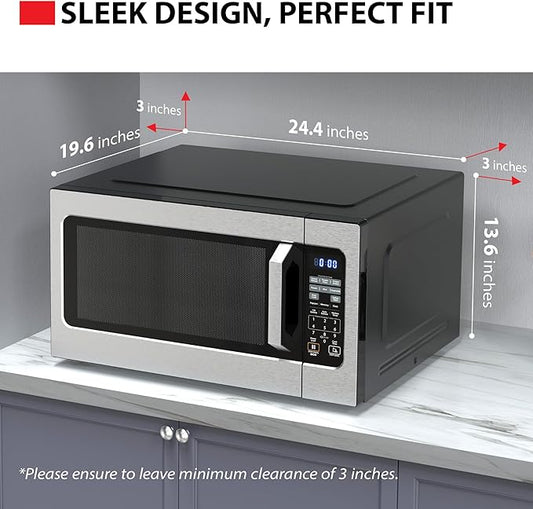Toshiba ML-EM62P(SS) Large Countertop Microwave with Smart Sensor, 6 Menus, Auto Defrost, ECO Mode, Mute Option & 16.5" Position Memory Turntable, 2.2 Cu Ft, 1200W, Stainless Steel